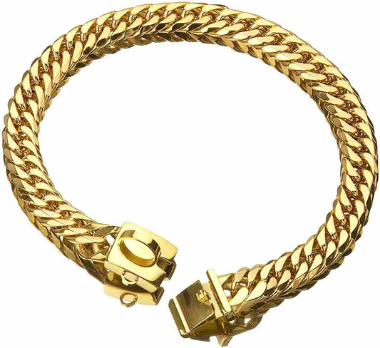 18K Gold Cuban Link Pet Collar with Secure Snap Buckle Size 20"