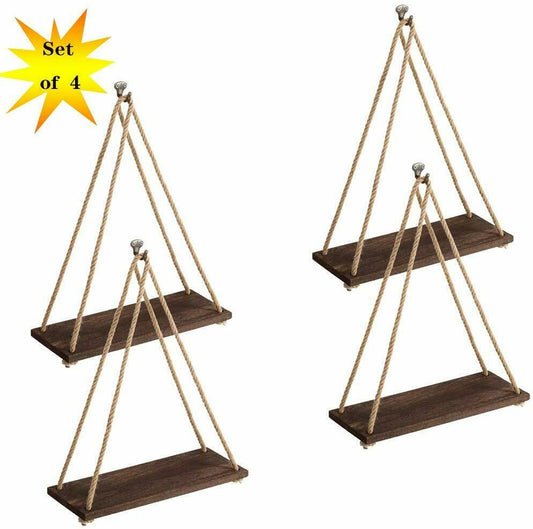 Set of 4 wooden hanging shelves, Colour: (brown)