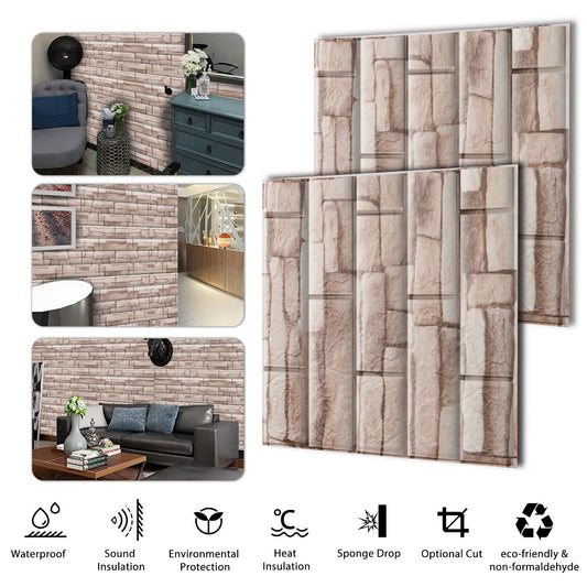 Self Adhesive 3D Wallpaper Waterproof, 10 pcs (brown)