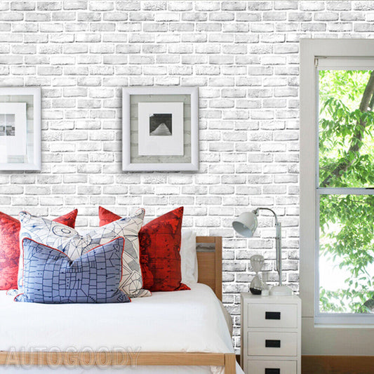 3D Brick Stone Wallpaper White Gray Vinyl Film Sticker (36"*24")