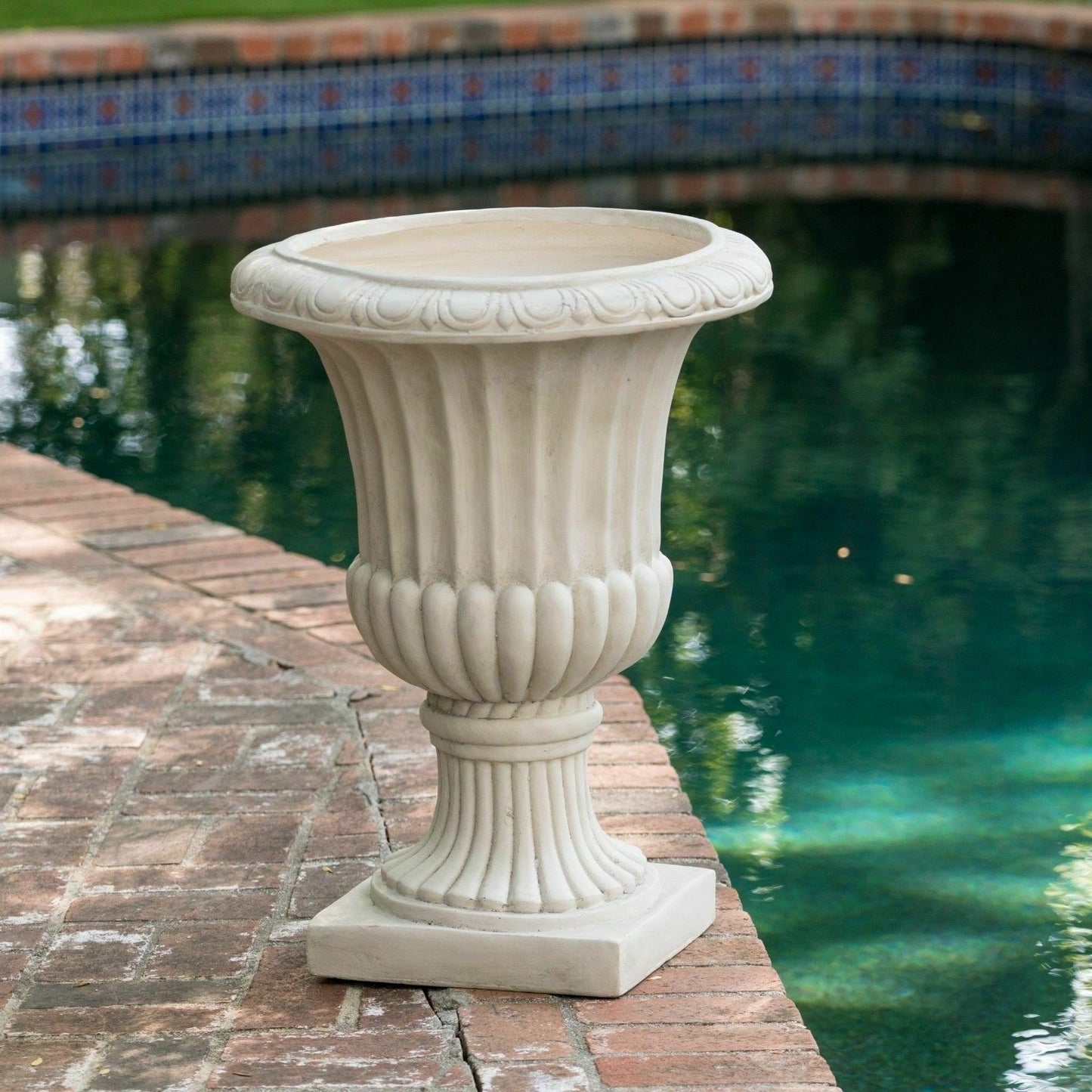 26" Cast Stone Roman Urn Planter, Antique White