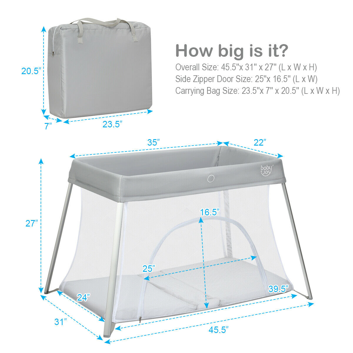 lightweight foldable sleeping cot with carry bag, color: gray