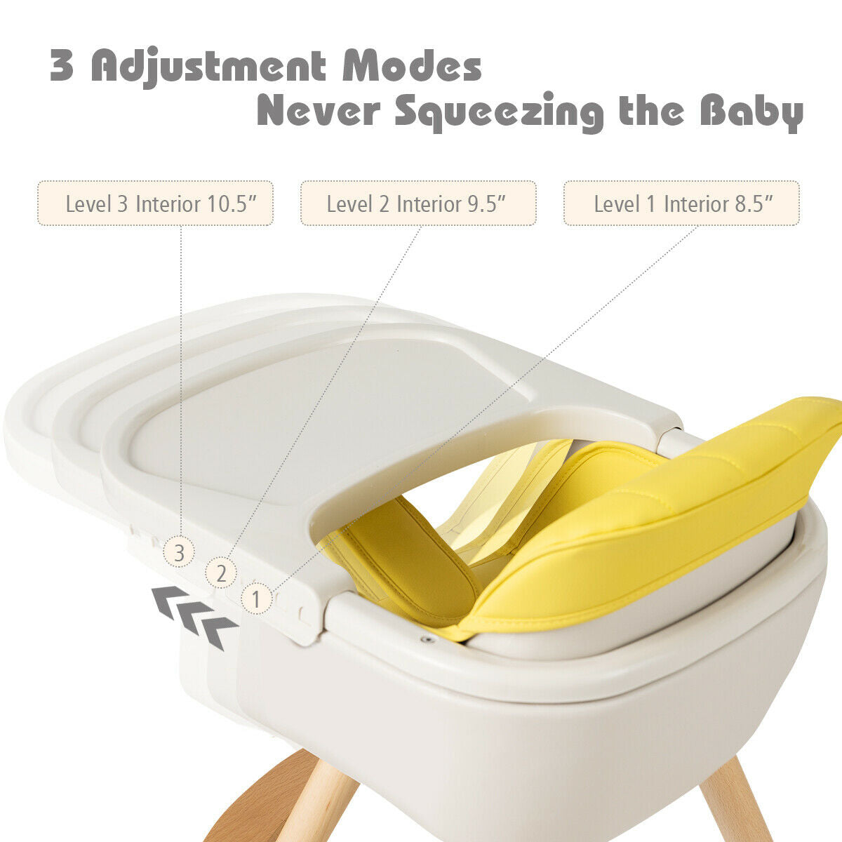 3 in 1 Convertible Highchair for Babies in Wood, Yellow