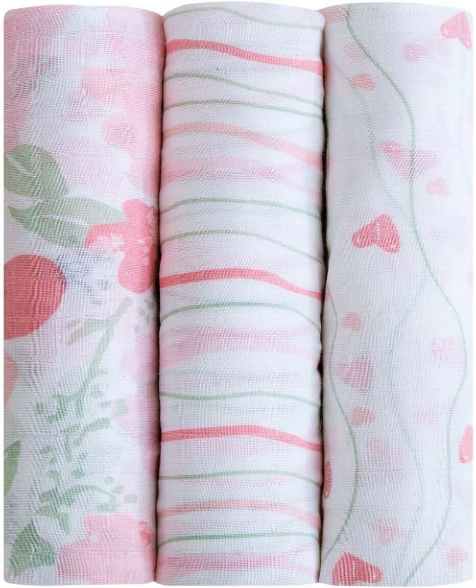 3-Pack Muslin Baby Swaddle, Pink