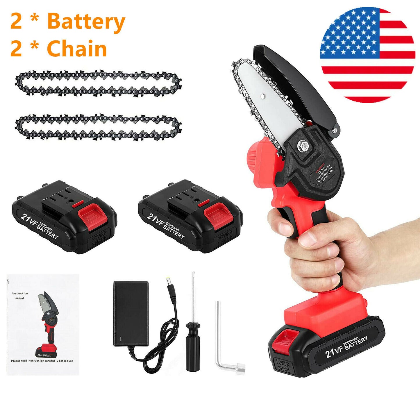 4" mini cordless chainsaw with 2 24V batteries