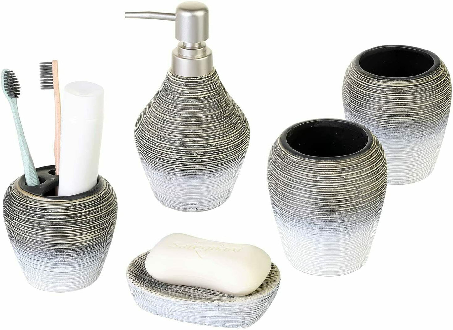 5-Piece Ceramic Bathroom Accessory Set Color: (Gray)