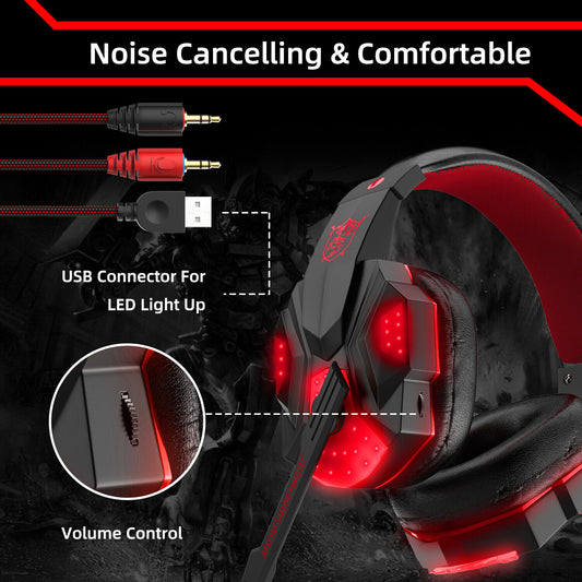 3.5mm Gaming Headset, Microphone, LED Colour: Black-Red