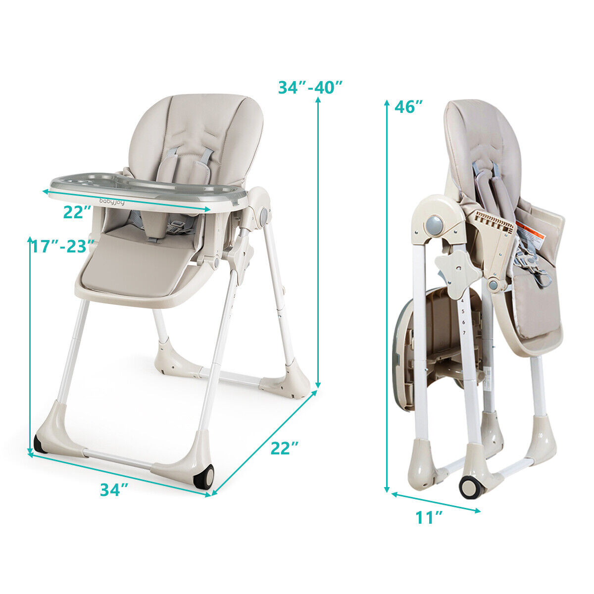 Convertible folding highchair for babies, Color: gray