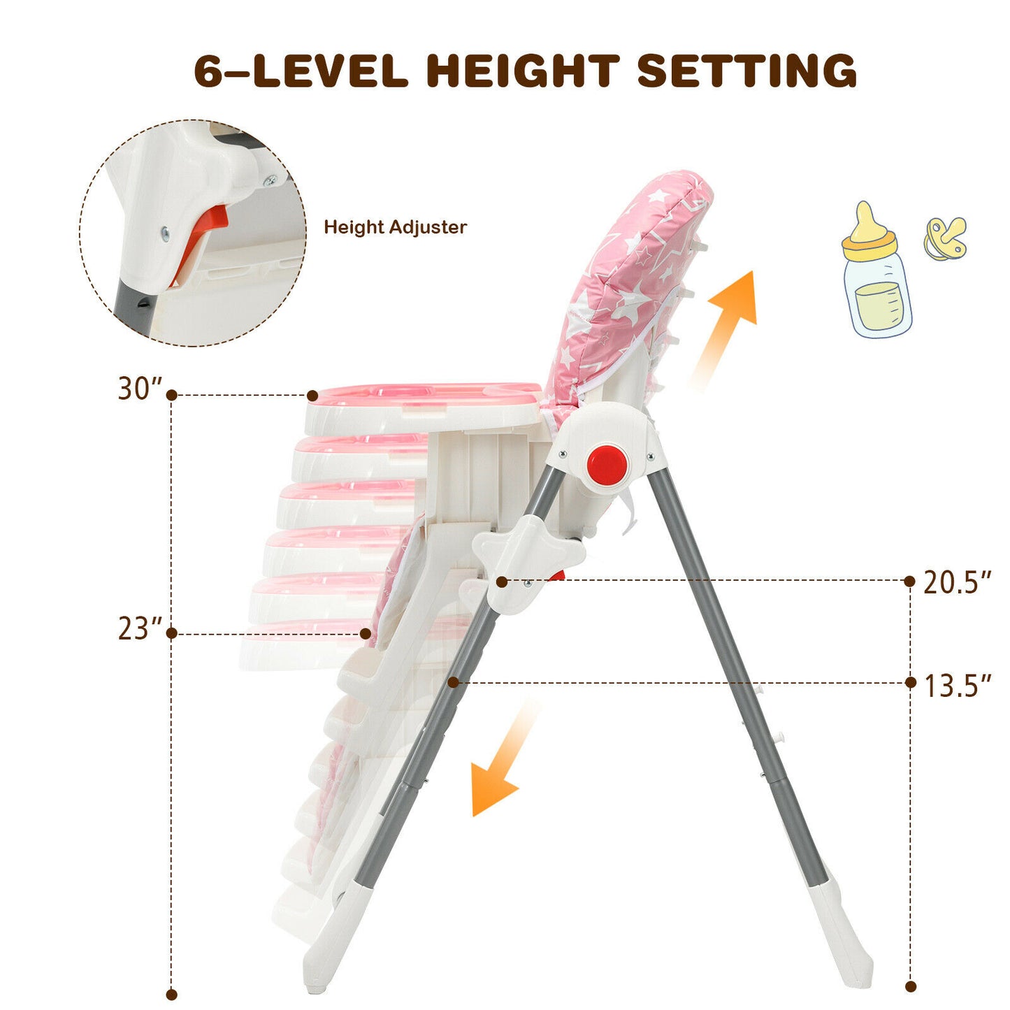 6 Tier Folding Baby High Chair, Color: Pink