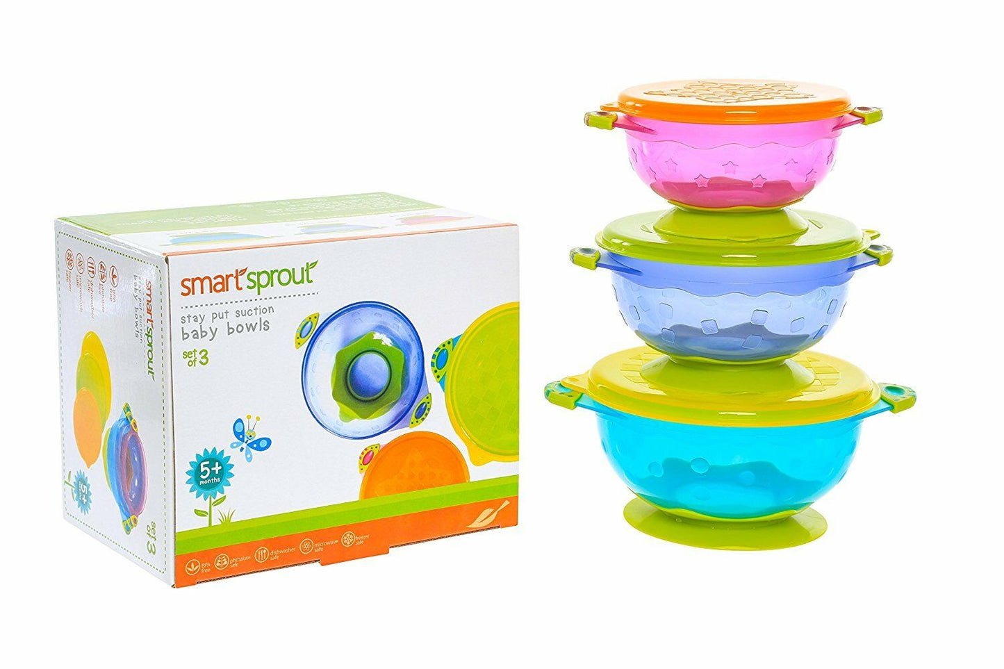 Set of 3 suction cup bowls with lids