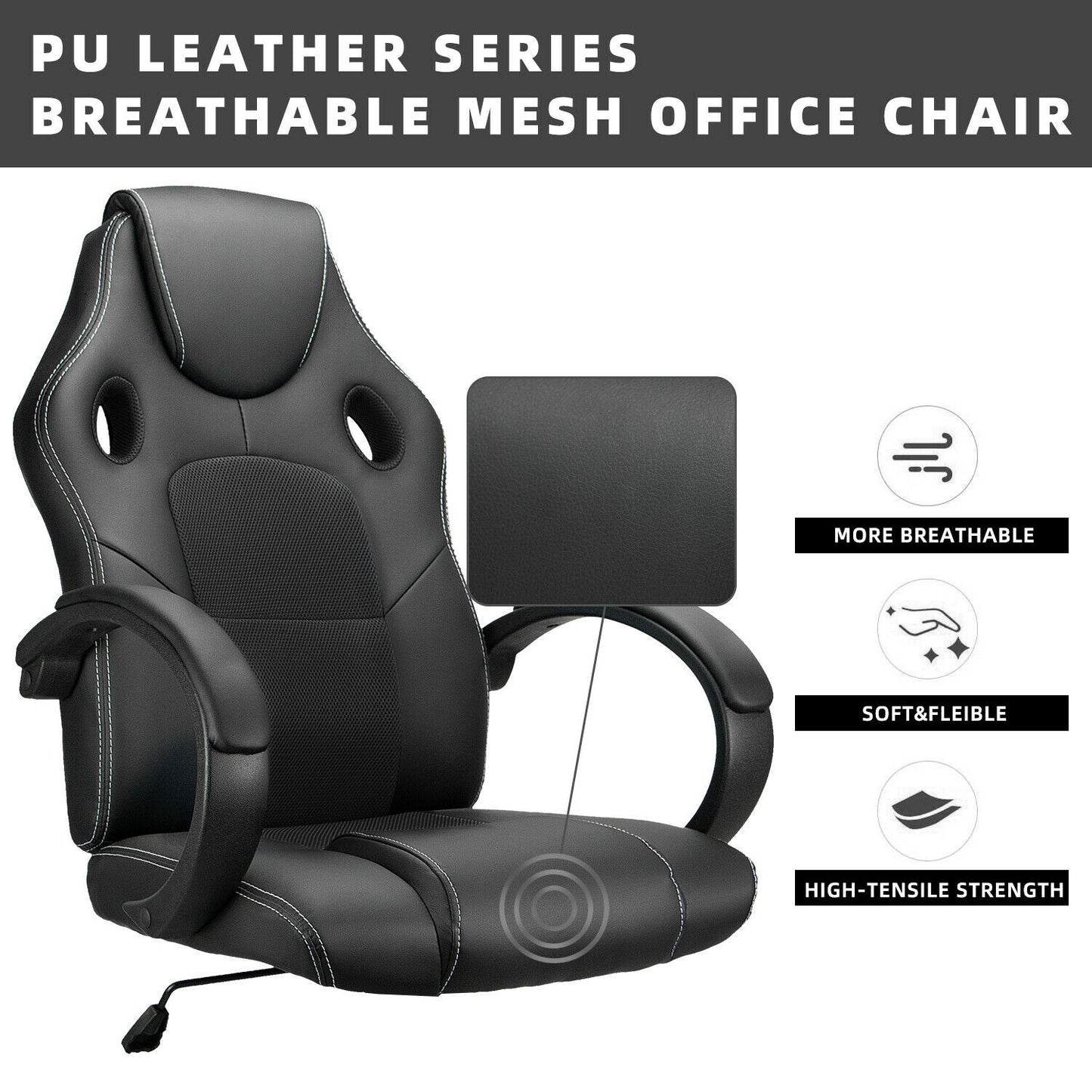 Swivel Desk Chair, Reclining, Color: Black