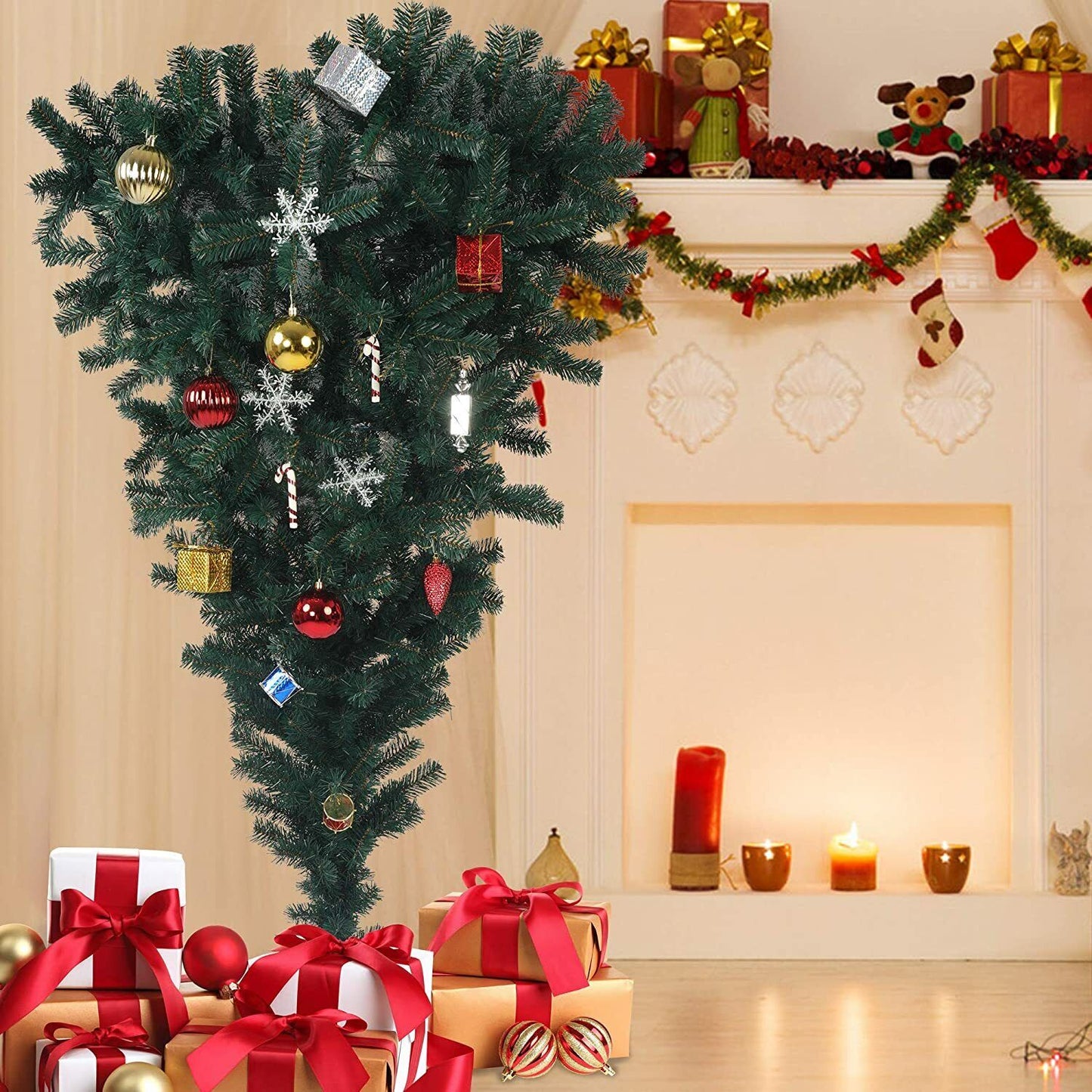 5.5ft 578 Tip Upside Down Christmas Tree with Decorations