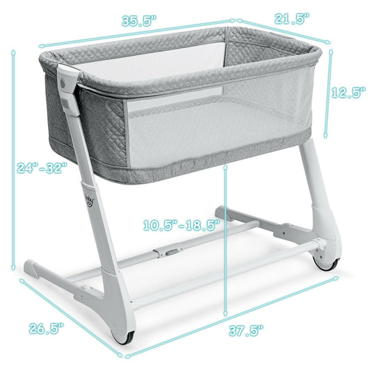 2-in-1 cot and bedside bed with washable adjustable mattress Gray