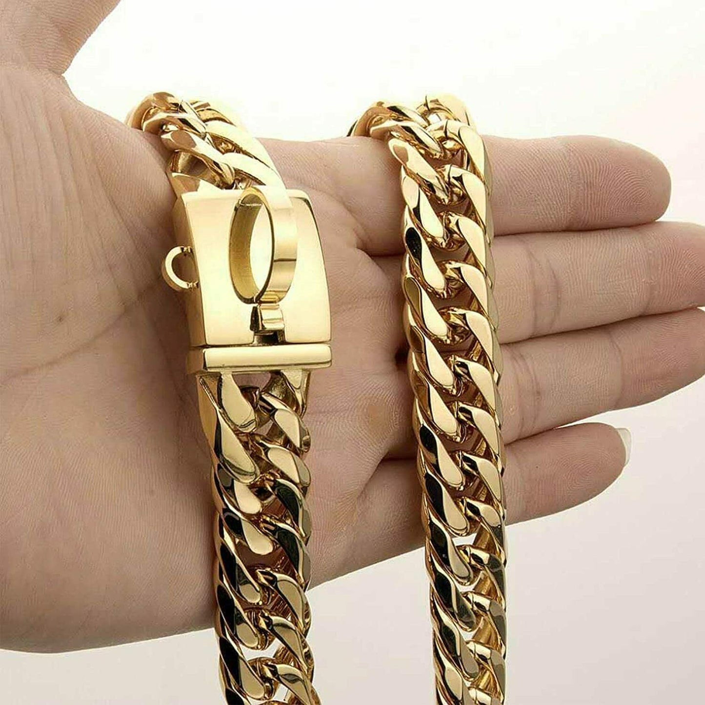 18K Gold Cuban Link Pet Collar with Secure Snap Buckle Size 20"