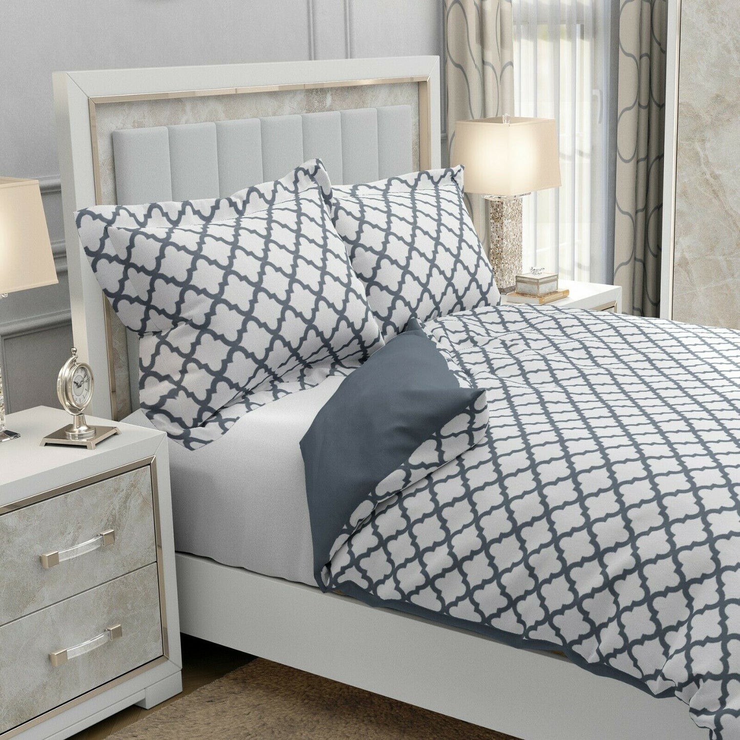 100% Soft Queen Size 3 Piece Bedding Set (Color: White/Grey)