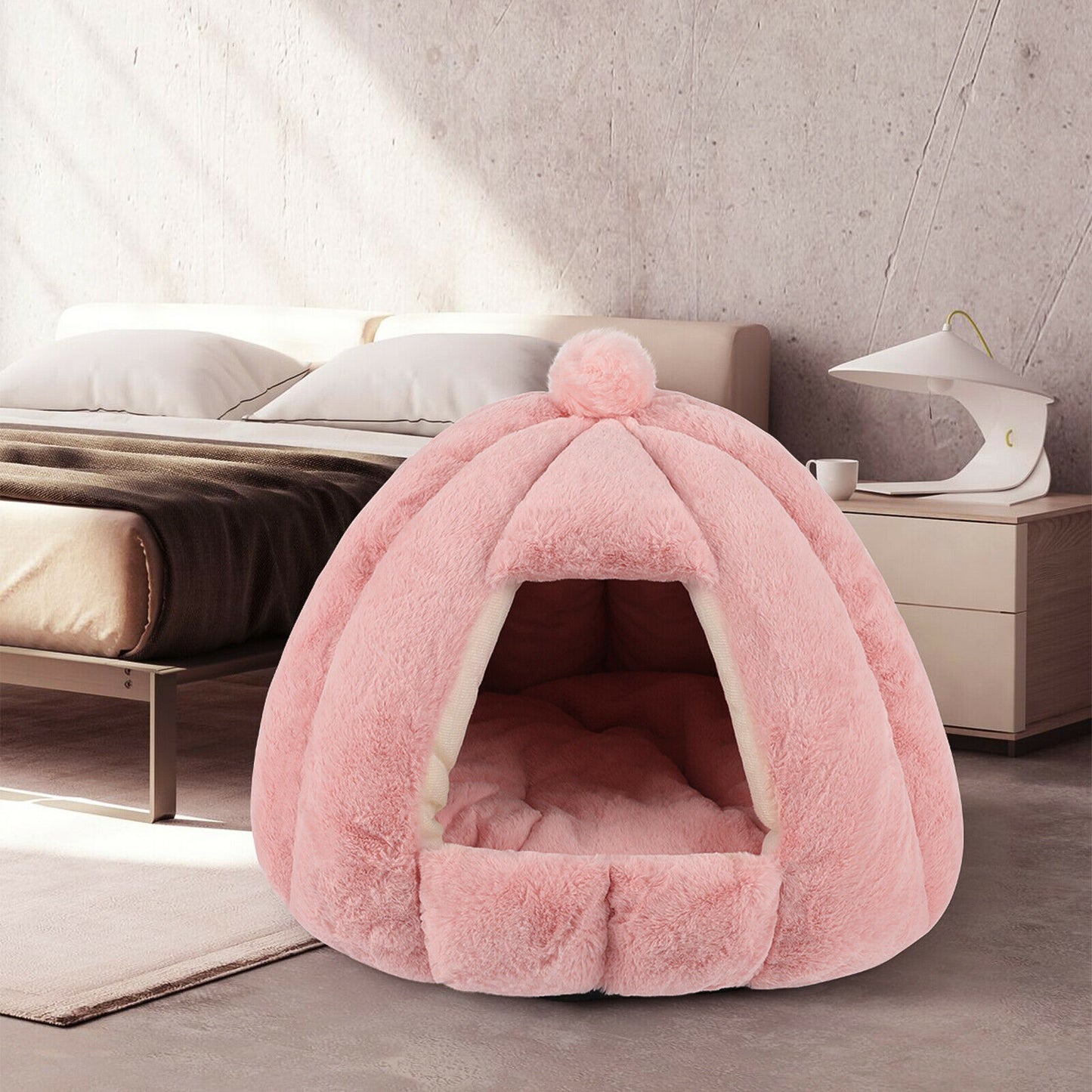 Plush Cave Style Pet Bed, Color: Pink