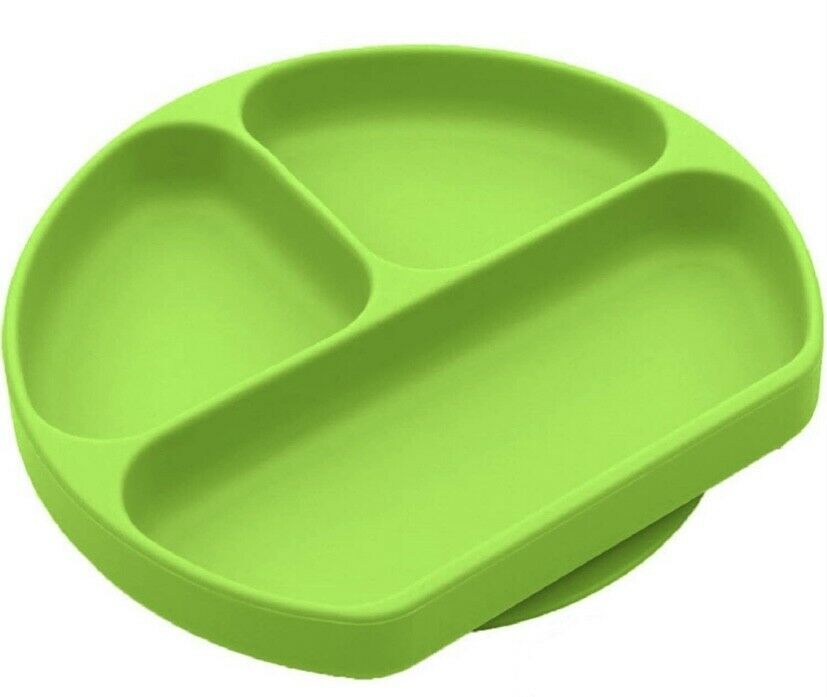 Baby Toddler Silicone Suction Plate Divided, Green