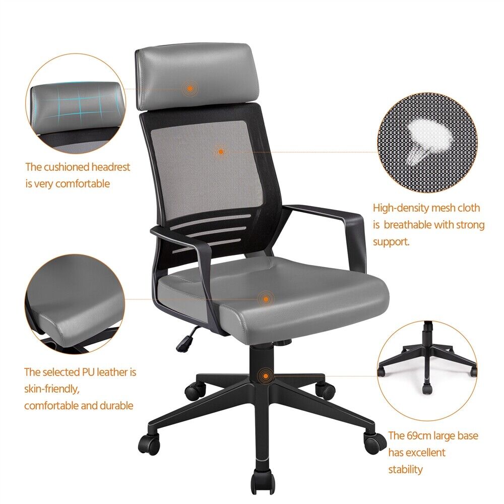 Synthetic leather seat with mesh back, grey high back