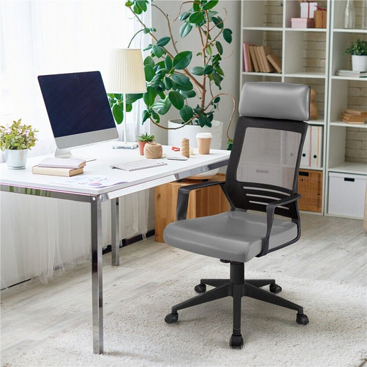 Synthetic leather seat with mesh back, grey high back