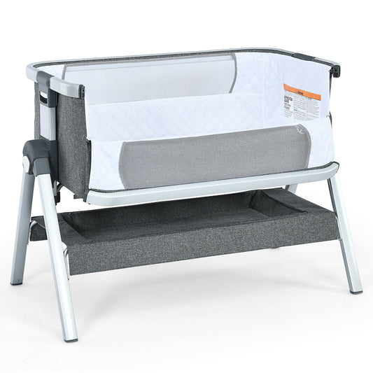 Baby cot with storage basket and wheel, color: Gray