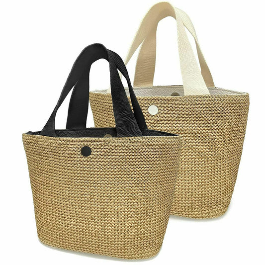 Straw woven handbag with handles, color: white