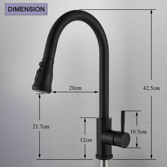 Matte Black Kitchen Sink Faucet, With Pull Down Sprayer