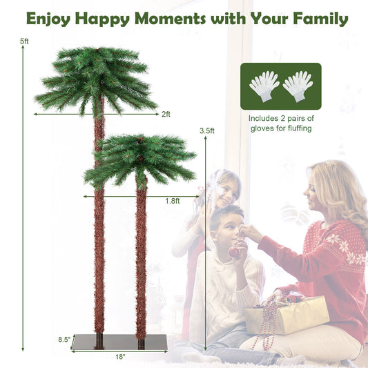 5' 3.5' Pre-Lit Double Artificial Tropical Christmas Palm Tree