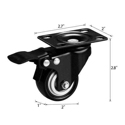 Set of 4 swivel casters with locking brakes  2" PVC