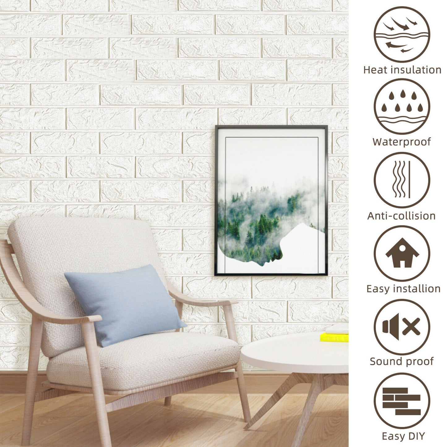 Self Adhesive 3D Wallpaper Waterproof, 10 pcs (white)