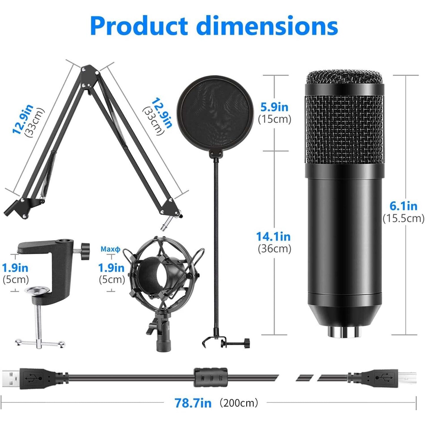 Professional Condenser Microphone Combo, Blue