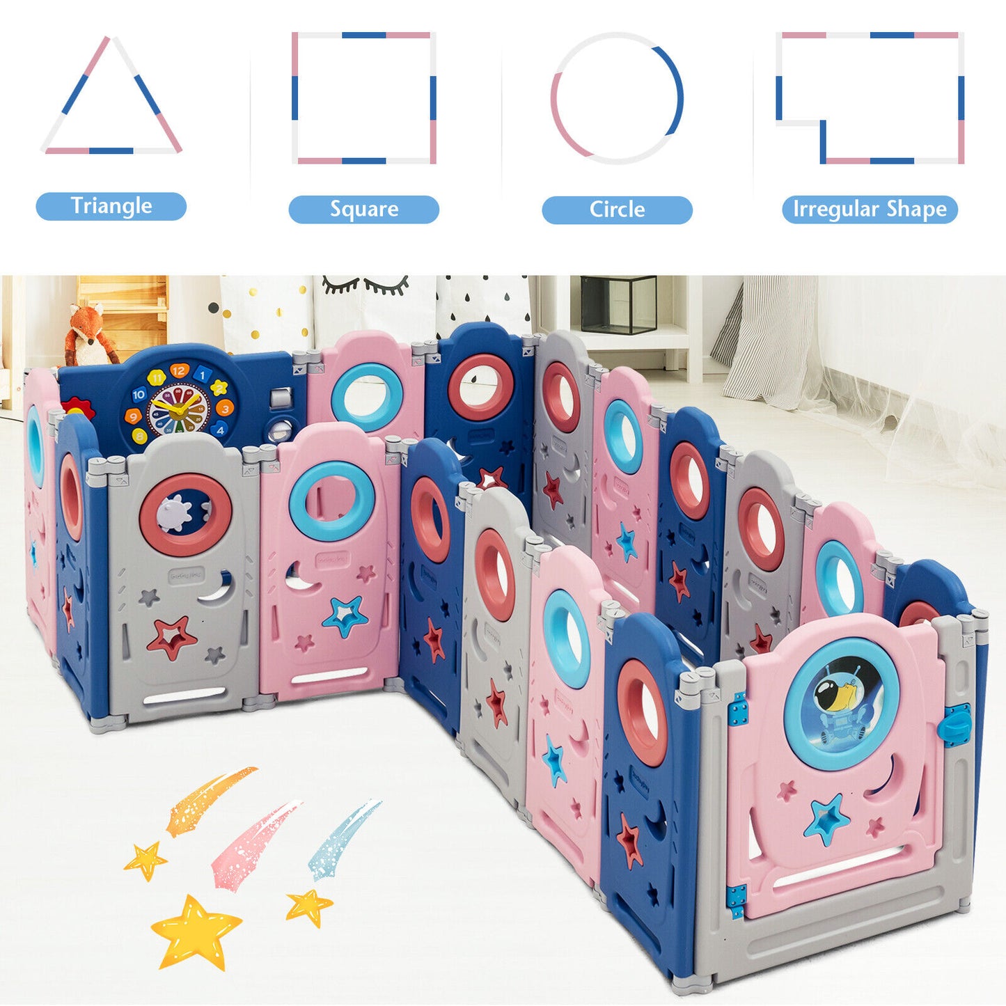 18 panel child safety folding playpen with lockable gate