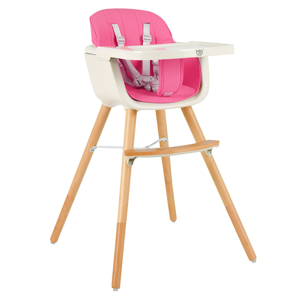 Convertible Highchair 3 in 1 for Babies in Wood, Pink