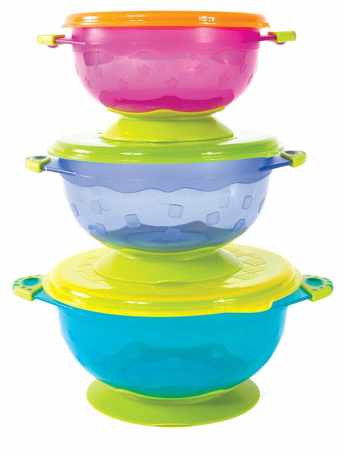 Set of 3 suction cup bowls with lids