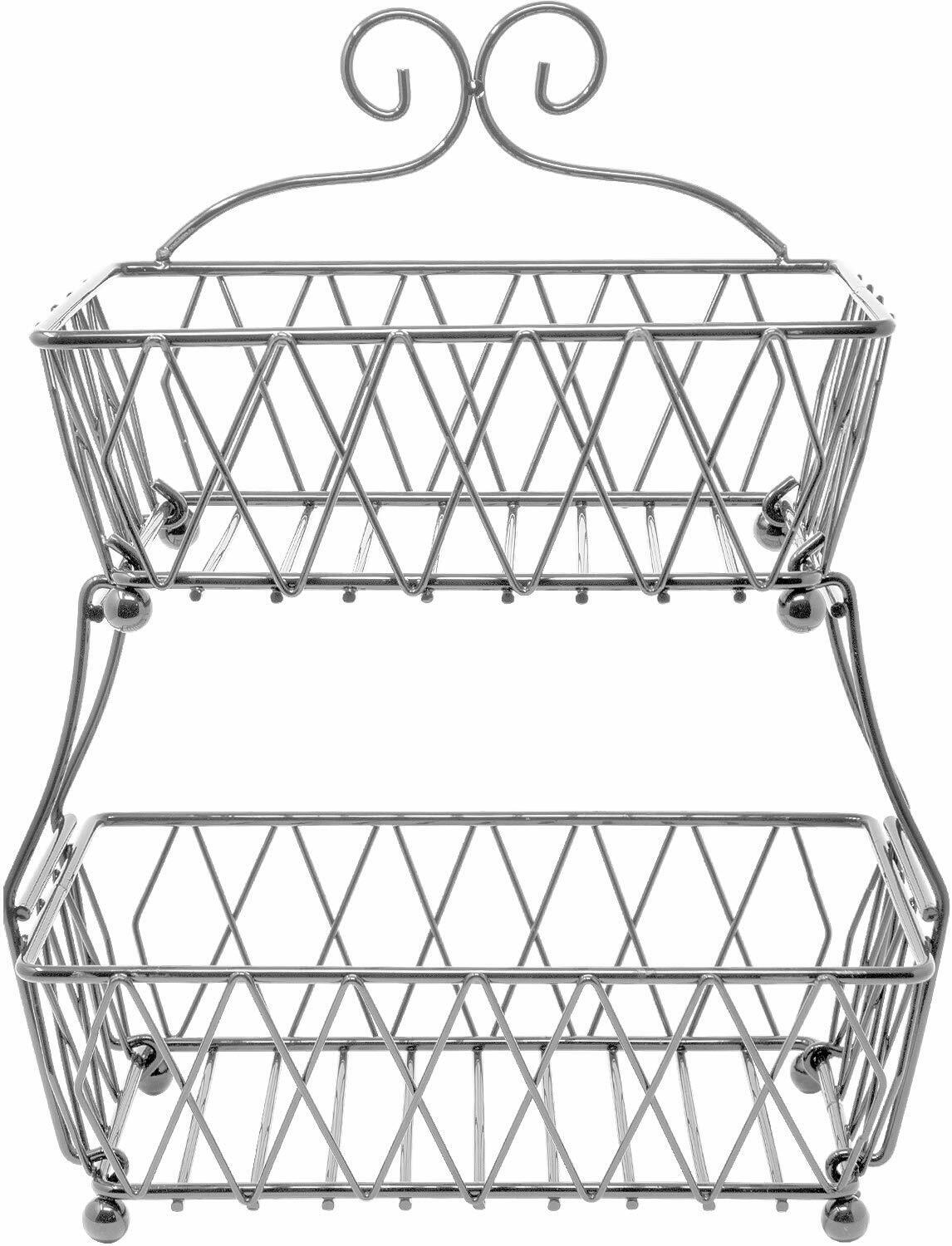 2 Tier Fruit Basket Stand, Color: Silver