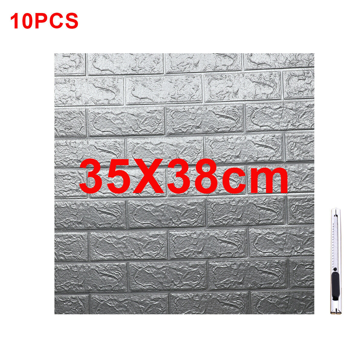 10 x 3D Foam Panels Stone Brick Wallpaper (Silvery Gray)