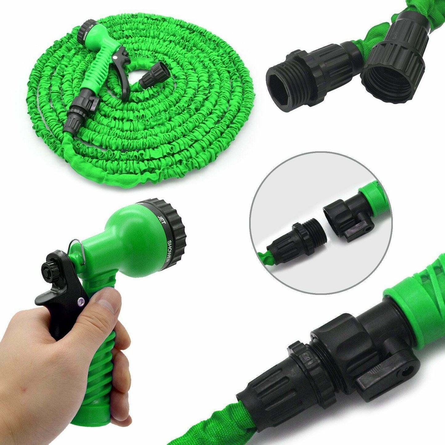 100ft Expandable Flexible Garden Hose with Spray Nozzle (Green)