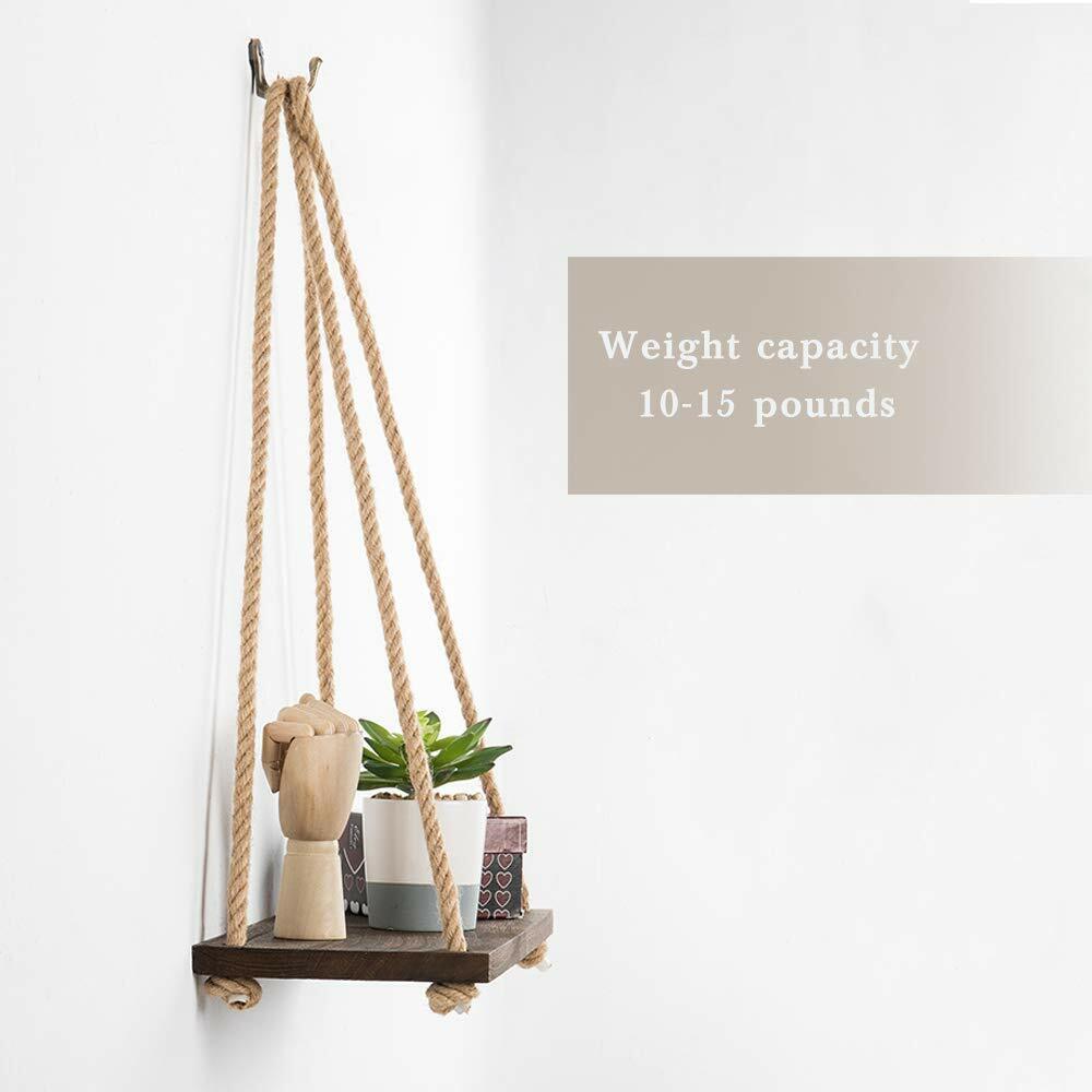 Set of 4 wooden hanging shelves, Colour: (brown)