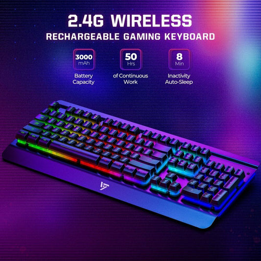 Rechargeable Wireless Gaming Keyboard, Rainbow LED