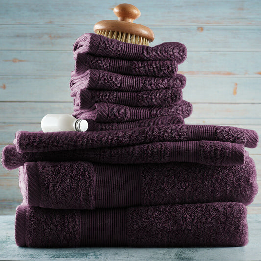 10-Piece Bath Towel Set (Color: Purple)