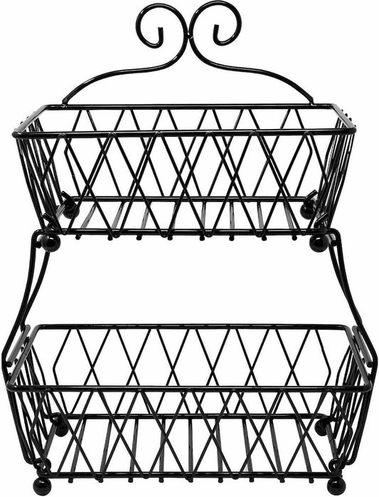 2 Tier Fruit Basket Stand, Color: Black