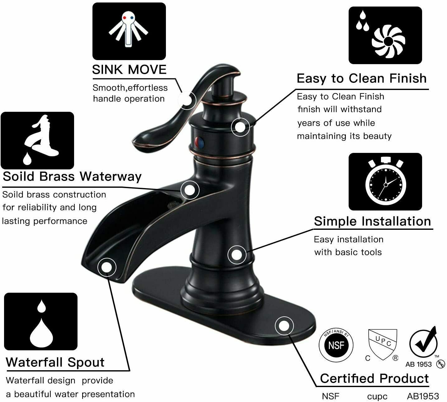 Waterfall type mixer tap, bronze