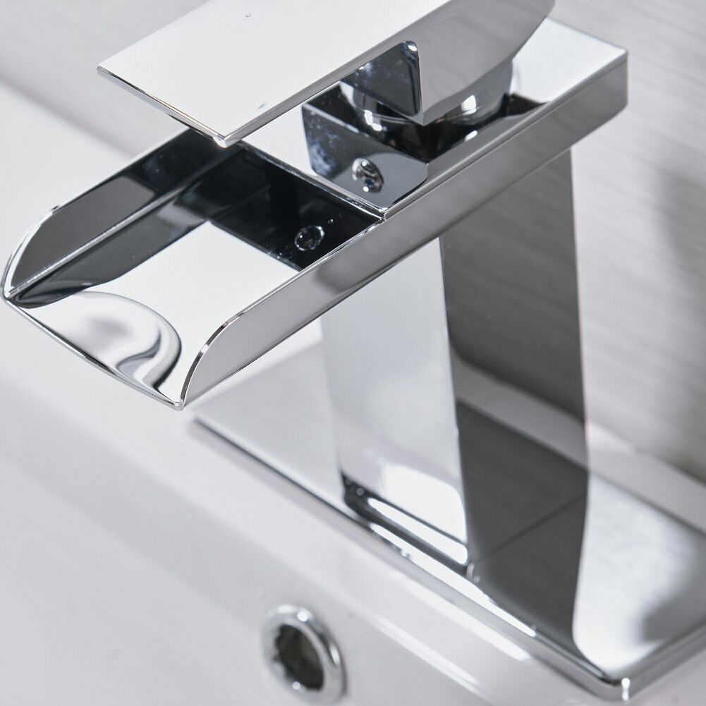 Bathroom faucet with chrome waterfall spout