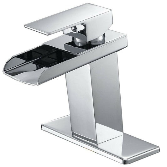 Bathroom faucet with chrome waterfall spout