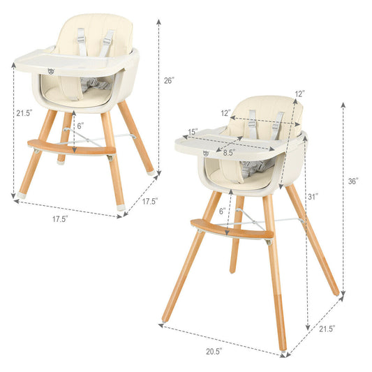 Convertible 3-in-1 wooden highchair with cushion, Color: Beige