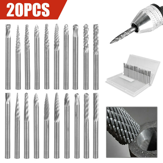 20 Pieces Tungsten Carbide Rotary Carving Drill Bits Set