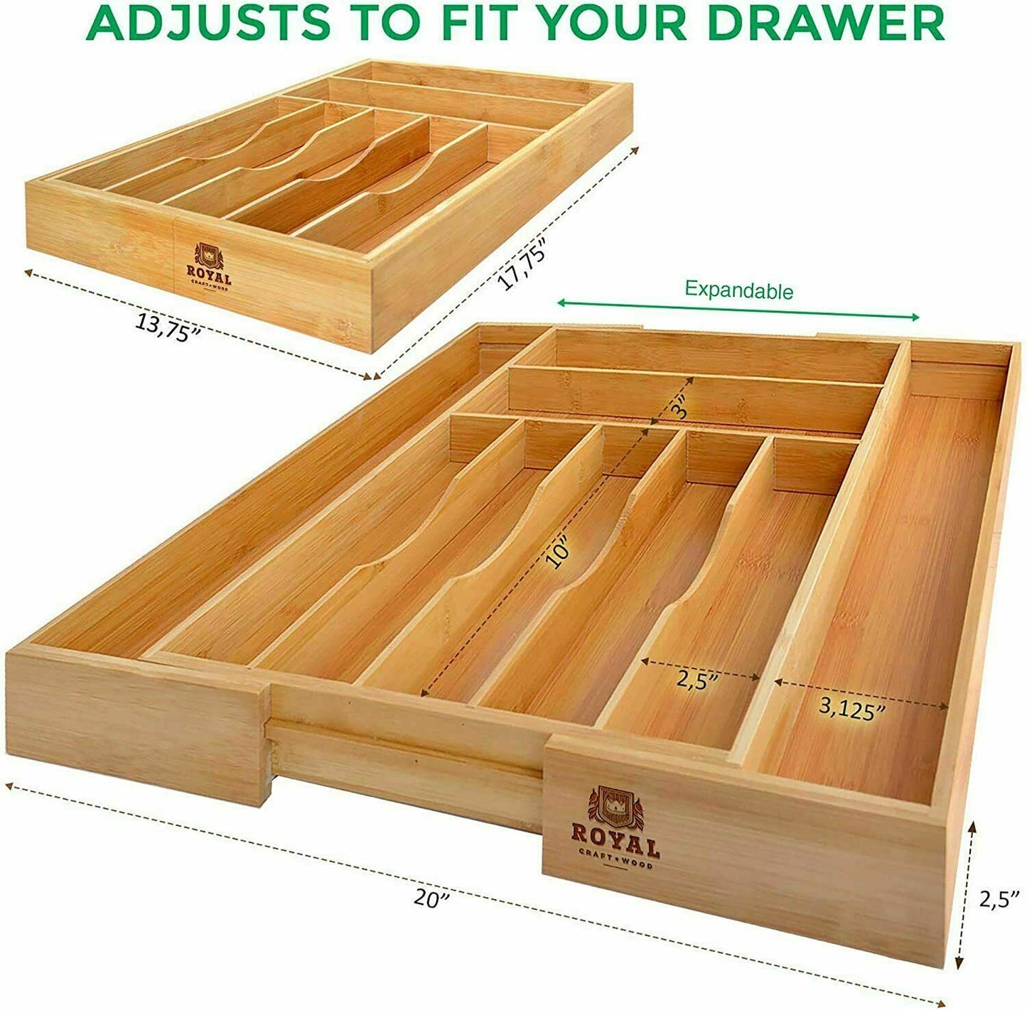 1. Bamboo Kitchen Drawer Organizer -