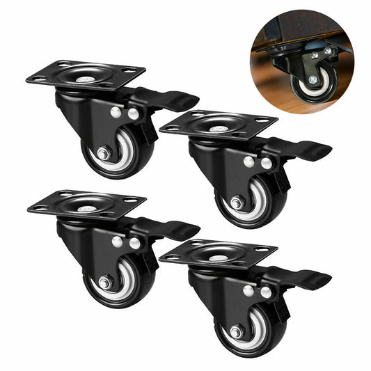 Set of 4 swivel casters with locking brakes  2" PVC