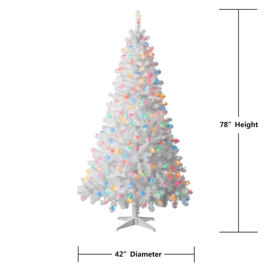 Madison Pine 6.5' Pre-Lit Artificial Christmas Tree, White/Multi