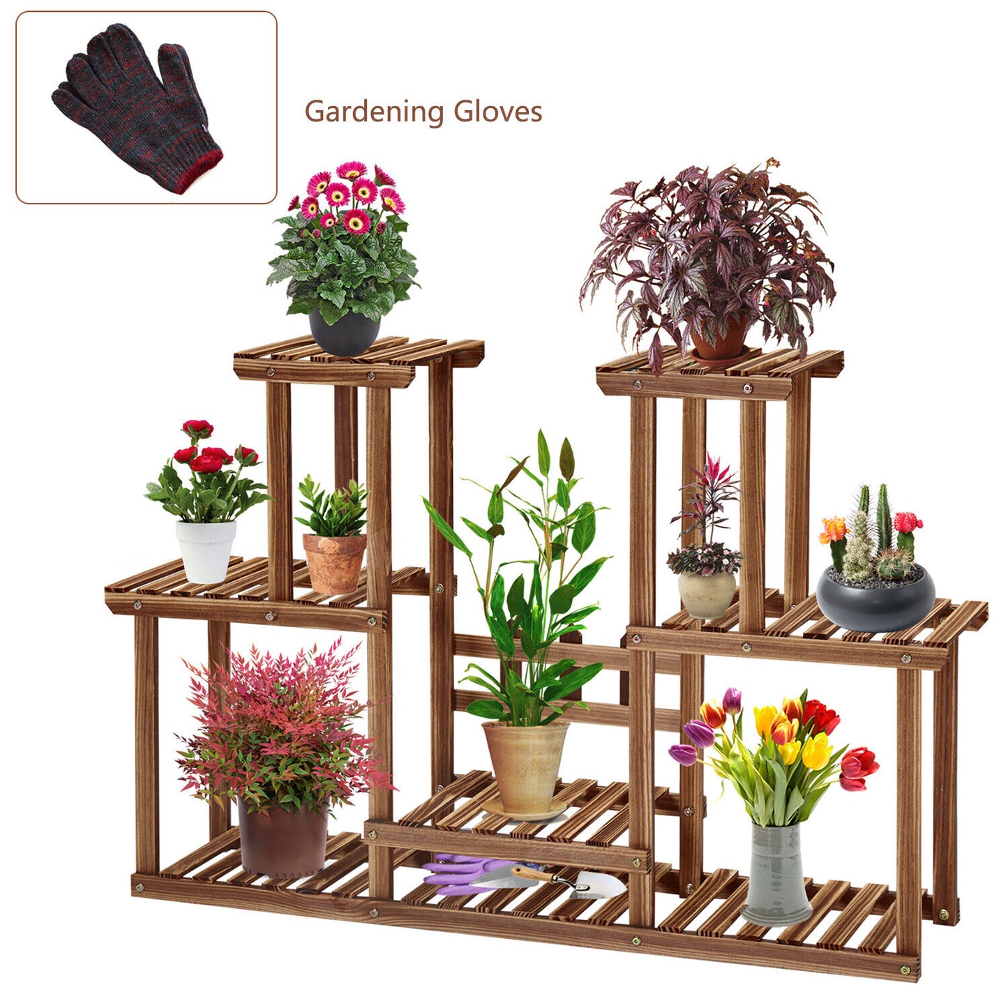 Wooden plant stand, multi-tier for garden