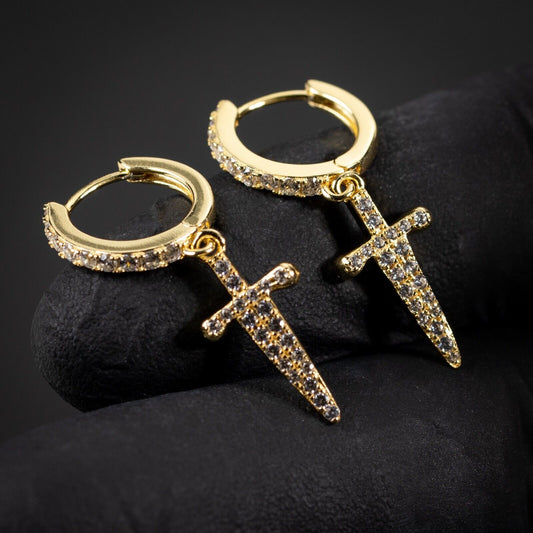 Yellow Gold Plated Cross Hoop Earrings